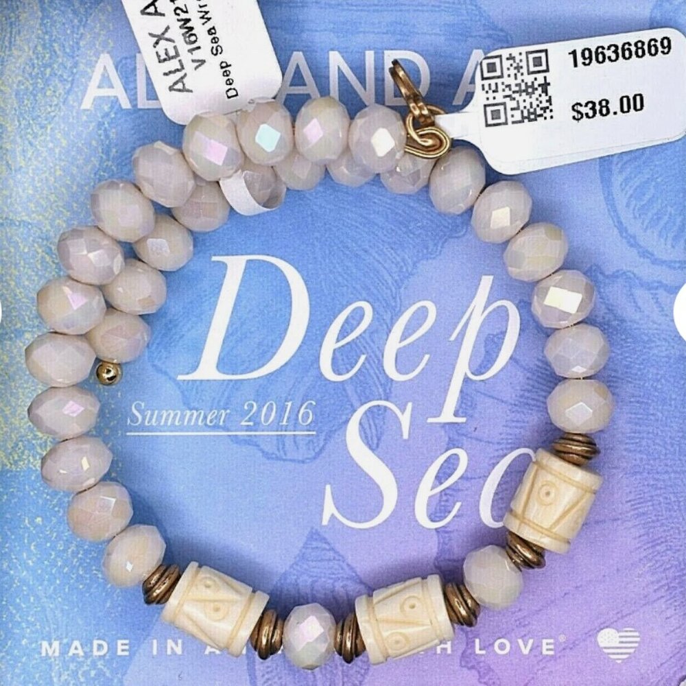 Alex and Ani Wrap Bracelet. Iridescent Off-White Beads & Gold.  Like New